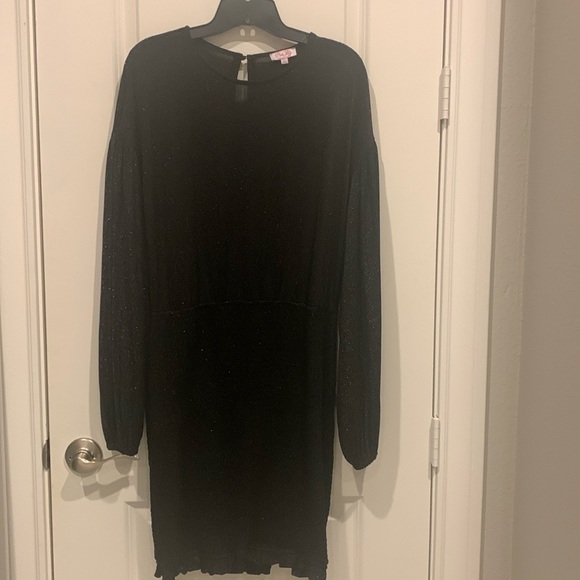 #65 Pink Lily, Black Sparkly, Midi dress, Size L, Smocking. - Picture 1 of 4